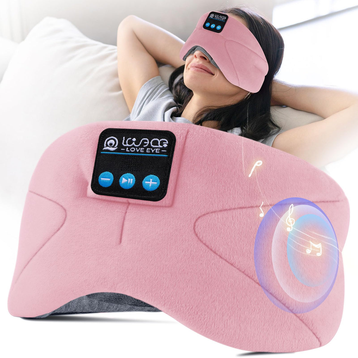LOVE EYE sleep headphones eye mask soft cotton for complete light blocking.