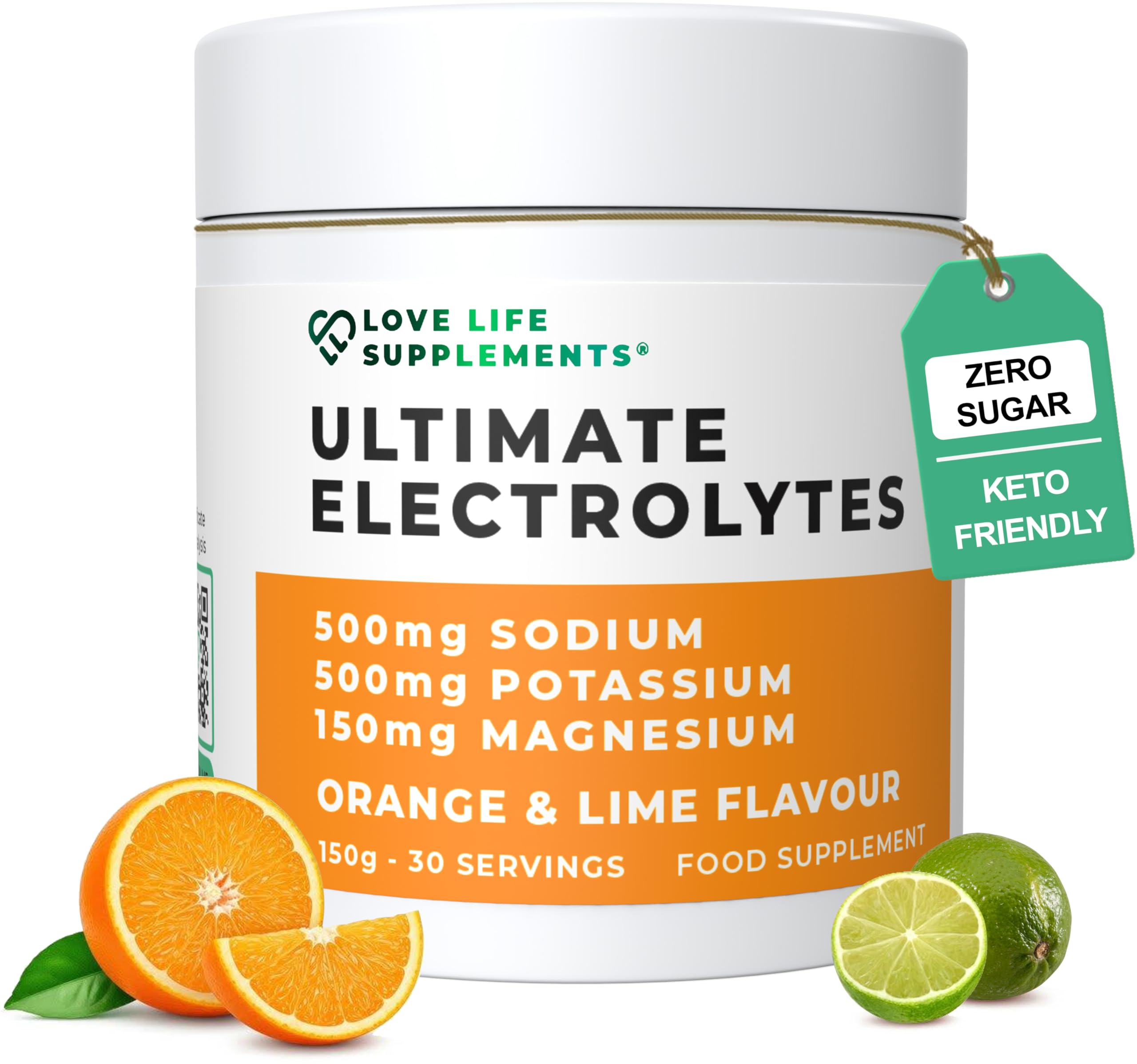 Love Life Electrolytes bottle with Orange-Lime flavor for on-the-go hydration.