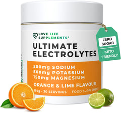 Love Life Electrolytes bottle with Orange-Lime flavor for on-the-go hydration.