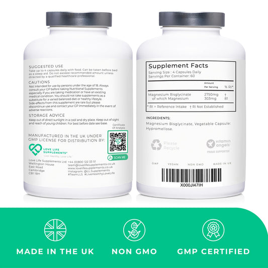 Love Life Supplements magnesium bisglycinate capsules promote steady mineral intake with minimal fillers.