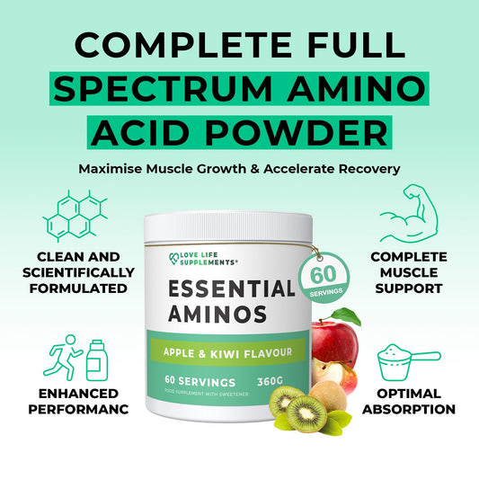 Love Life Supplements powder texture close-up highlighting fine free-form amino blend