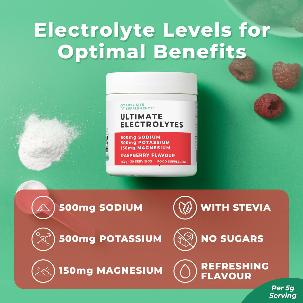 Love Life Supplements Ultimate Electrolytes Pink Himalayan Salt adds minerals for natural electrolyte support.