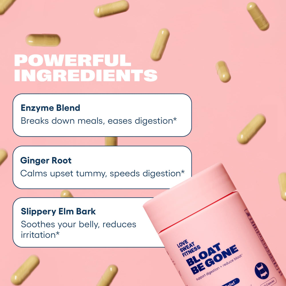Love Sweat Fitness Bloat Be Gone label closeup emphasizing natural ingredients