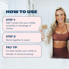 Love Sweat Fitness Mood Boost Powder vanilla smoothie photo hints at convenient addition to smoothies