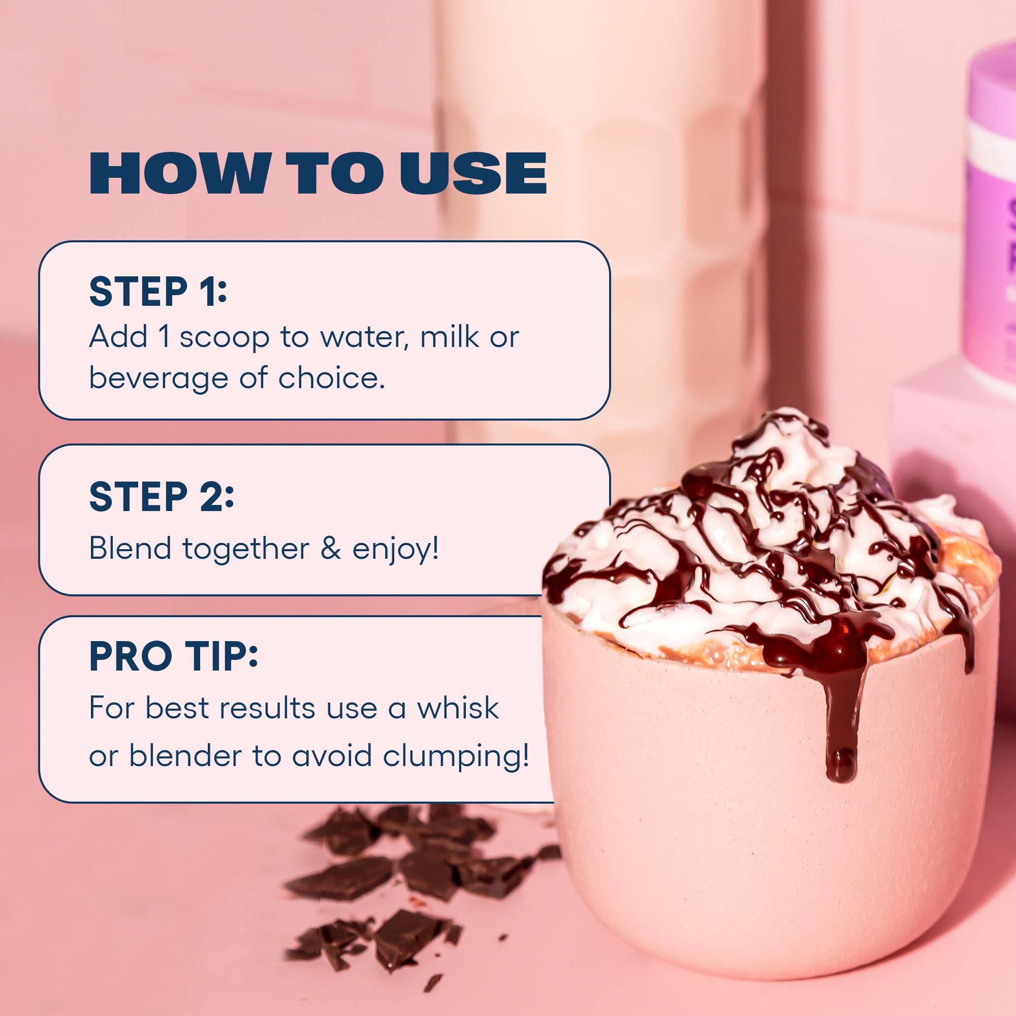 Love Sweat Fitness Sleep Boost chocolate scoop highlights flavor during night ritual.