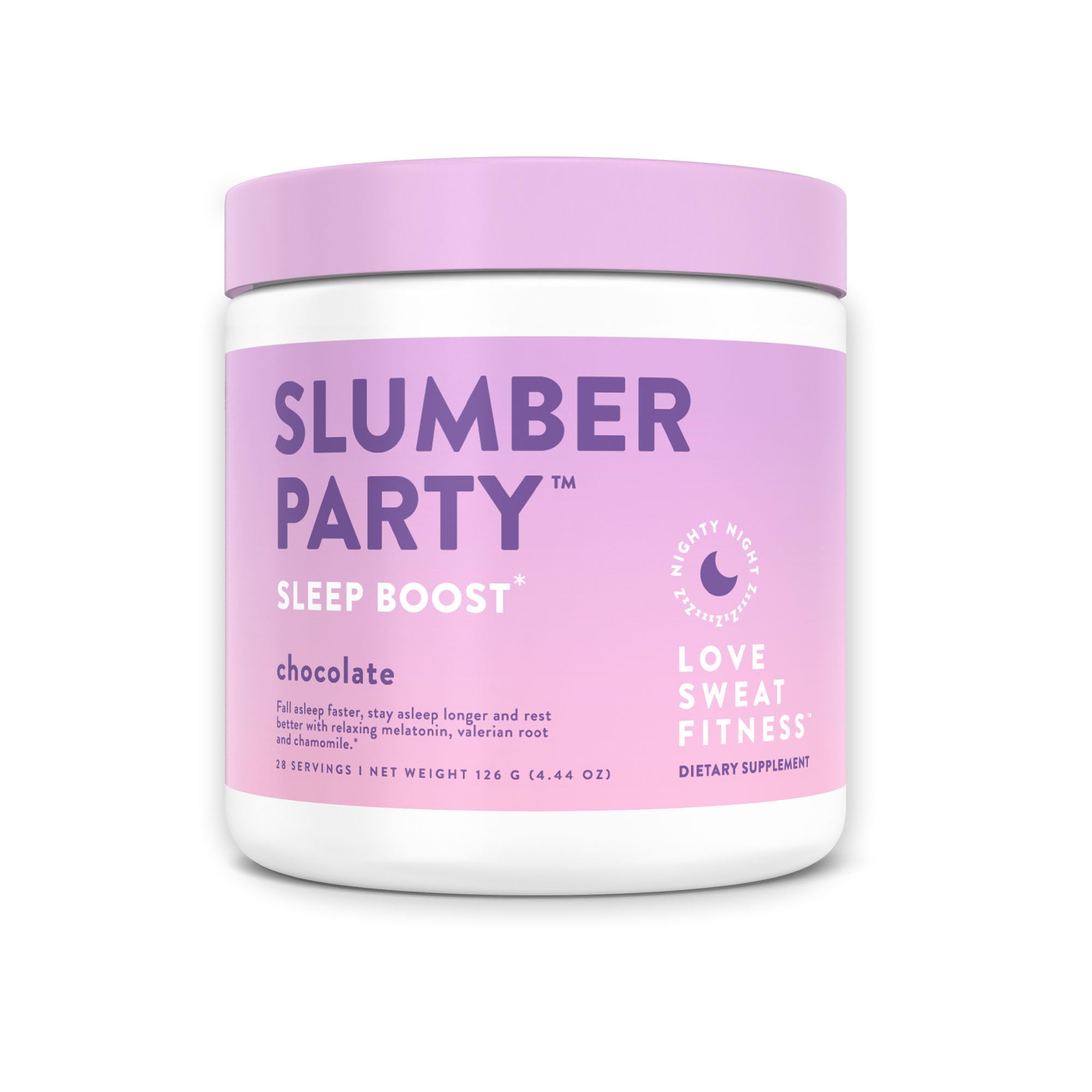 Love Sweat Fitness Sleep Boost powder bottle pour aids calm evenings before sleep.