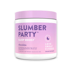 Love Sweat Fitness Sleep Boost powder bottle pour aids calm evenings before sleep.
