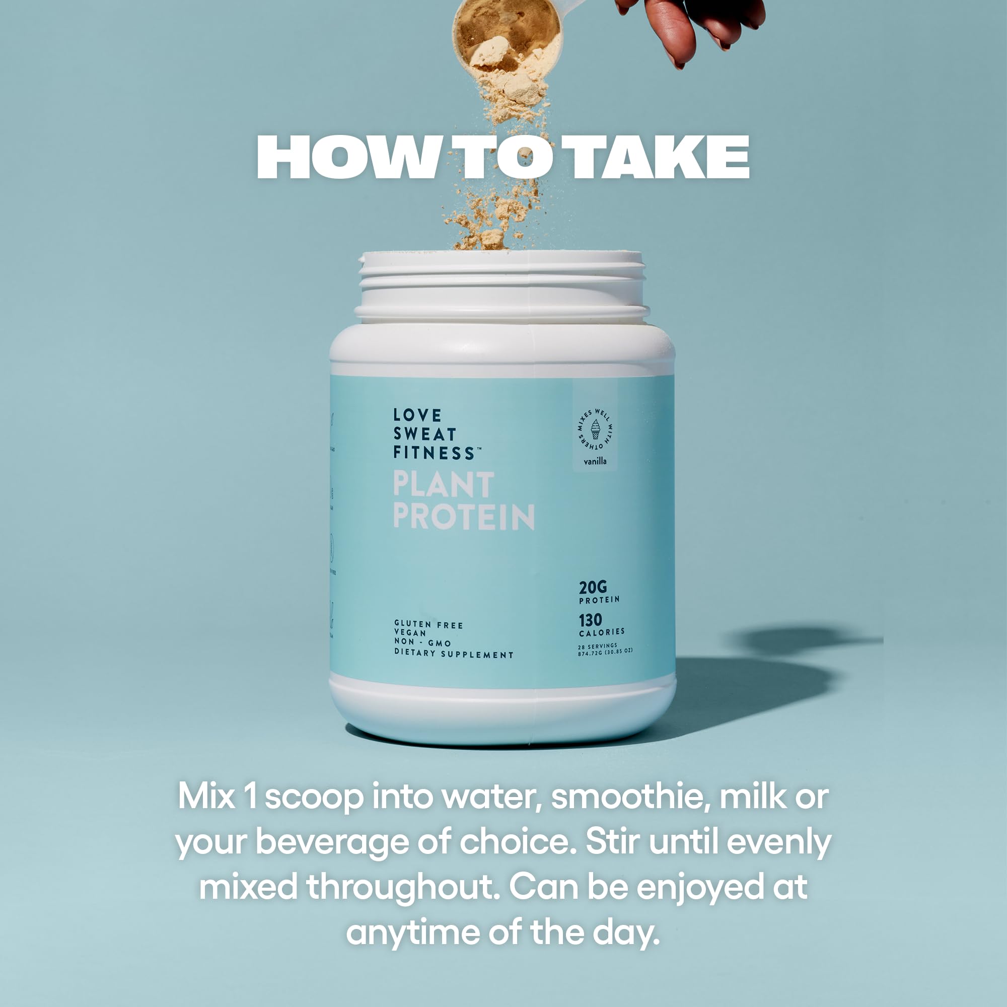Love Sweat Fitness vanilla protein shake glass highlights smooth texture for quick recovery.