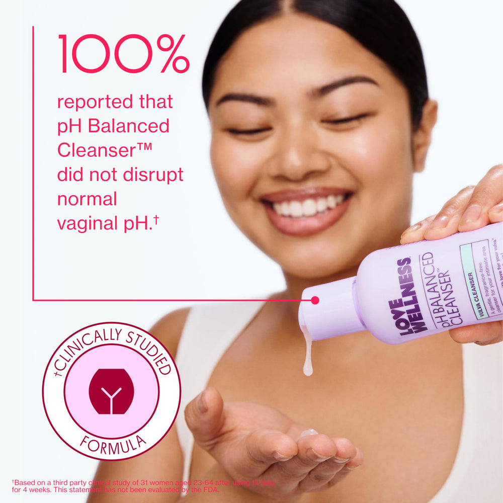 Love Wellness cleanser foams softly for daily, gentle wash.
