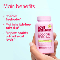 Love Wellness Good Girl Probiotics capsule ready for simple daily intake.