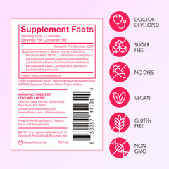 Love Wellness Good Girl Probiotics on-the-go packaging suits travel and routine.