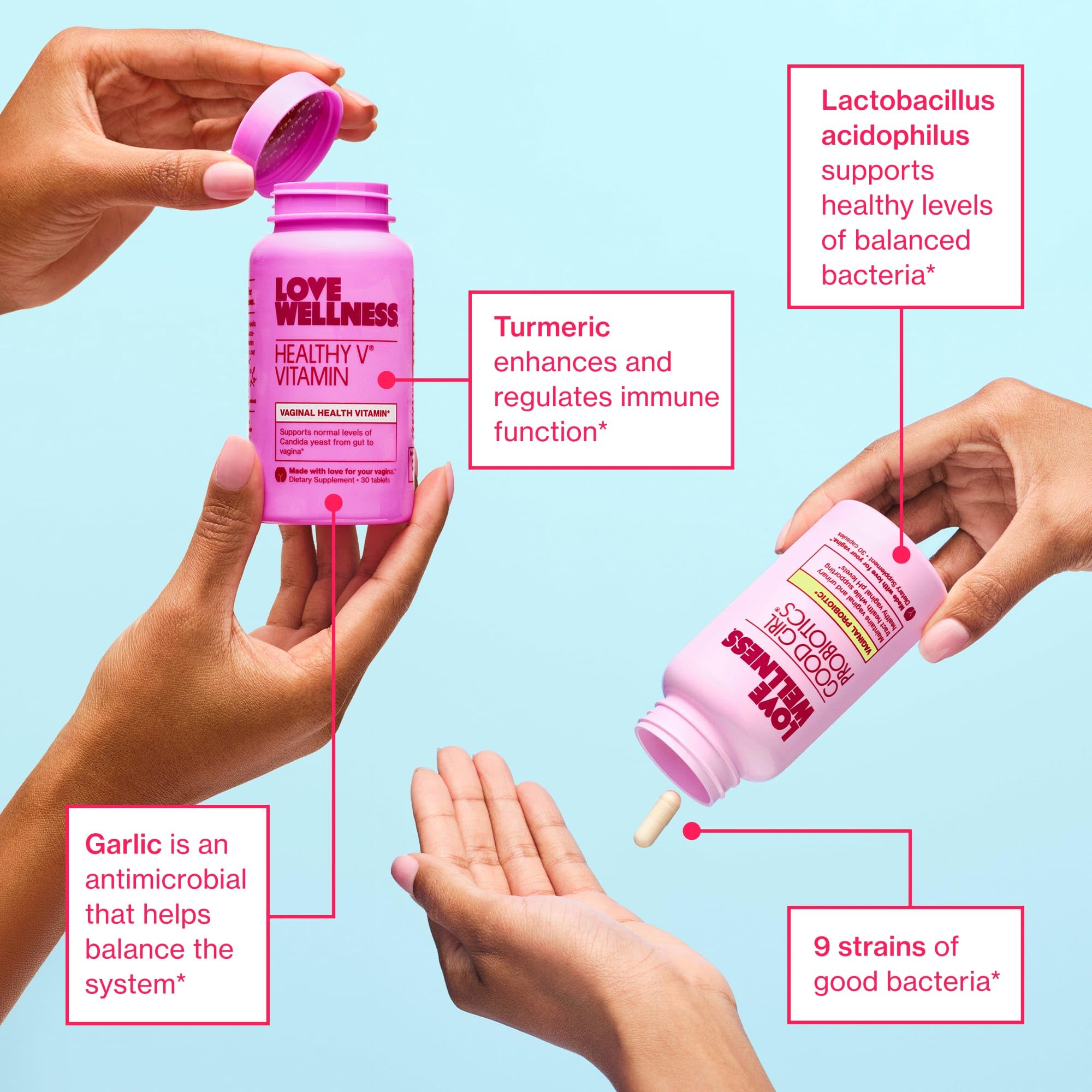 Closeup of Healthy V Vitamin tablet highlighting Candida balance support
