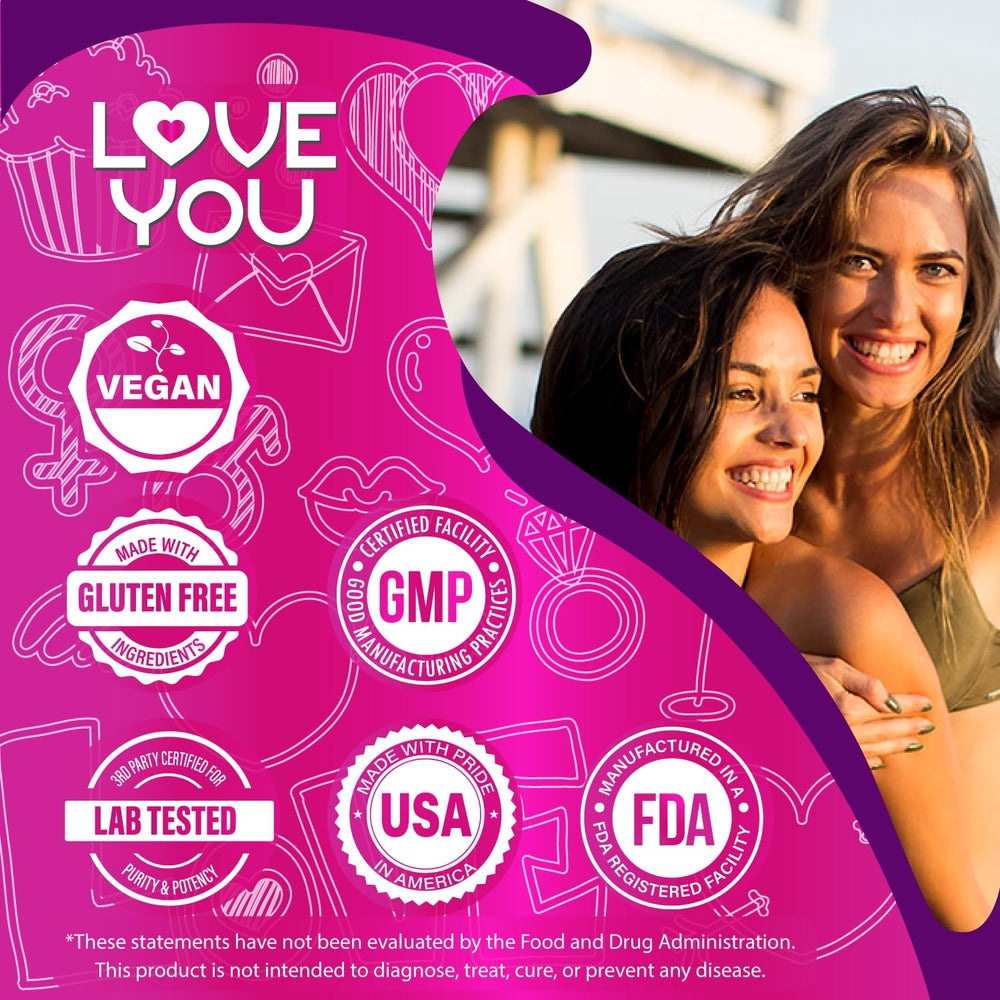 Love You Womens Probiotic packaging shows USA-made quality and GMP standards.
