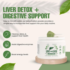 Love Your Liver Detox Cleanse Powder dissolving in water for easy daily use.