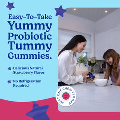 LOVEBUG Kids Probiotic Gummies child taking a gummy during snack.