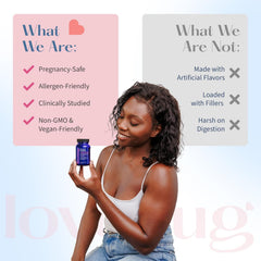 LOVEBUG Prenatal Probiotic tummy soothe blend visual highlights peppermint, ginger, and lemon balm.