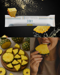 Prepared Daily Trifecta drink in a glass showing refreshing pineapple flavor