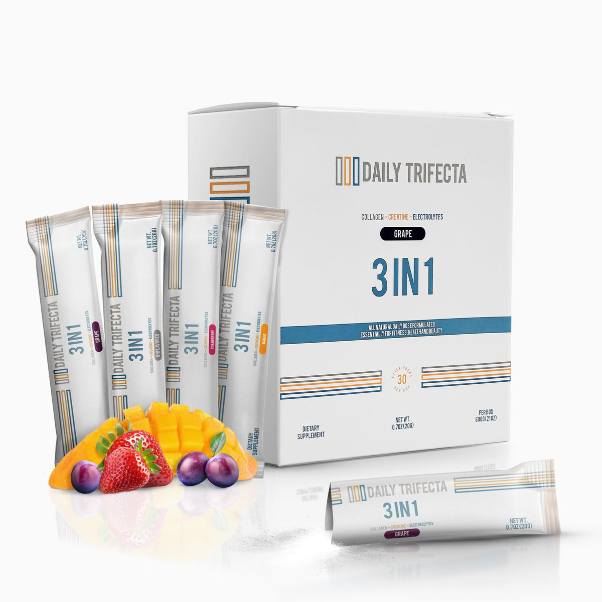 Lovie Style Daily Trifecta grape stick pack for on-the-go hydration and daily use
