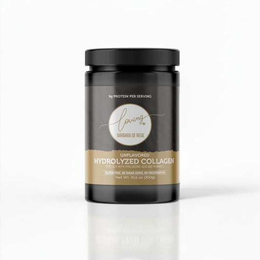 LOVING IT BARBARA DE REGIL hydrolyzed collagen bottle shown for easy daily use and skin support