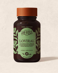 Osha root imagery highlights a traditional herb in Loviral.