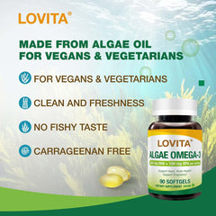 Vegan-friendly icon on Lovita Omega-3 bottle highlights plant-based sourcing