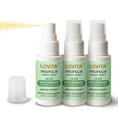 LOVITA Bee Propolis Throat Spray bottle for on-the-go use.