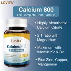 Close-up of LOVITA calcium citrate tablets showing gentle form.