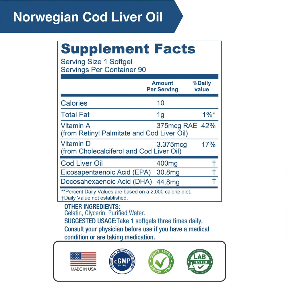 Lovita cod liver oil softgels close-up shows small, burpless capsules for easy swallowing.
