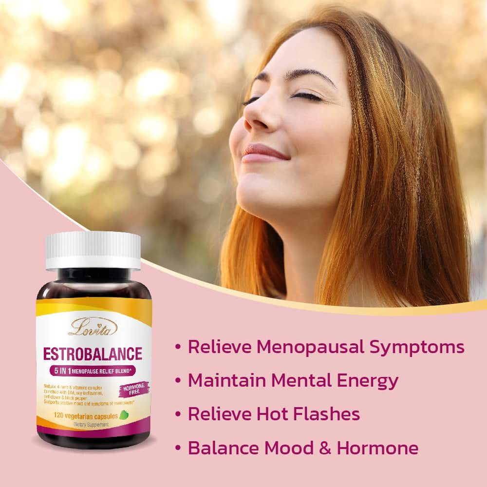 Lovita Estrobalance soy isoflavones illustration emphasizing plant-based ingredients