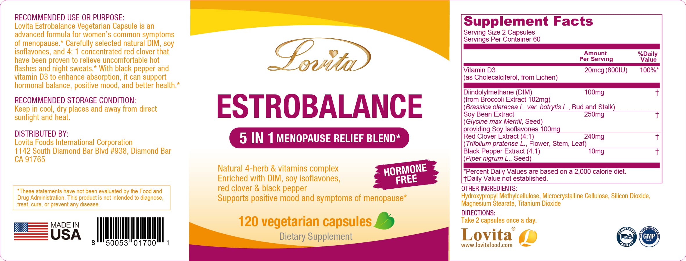 Lovita Estrobalance vitamin D3 visual signaling bone and mood support
