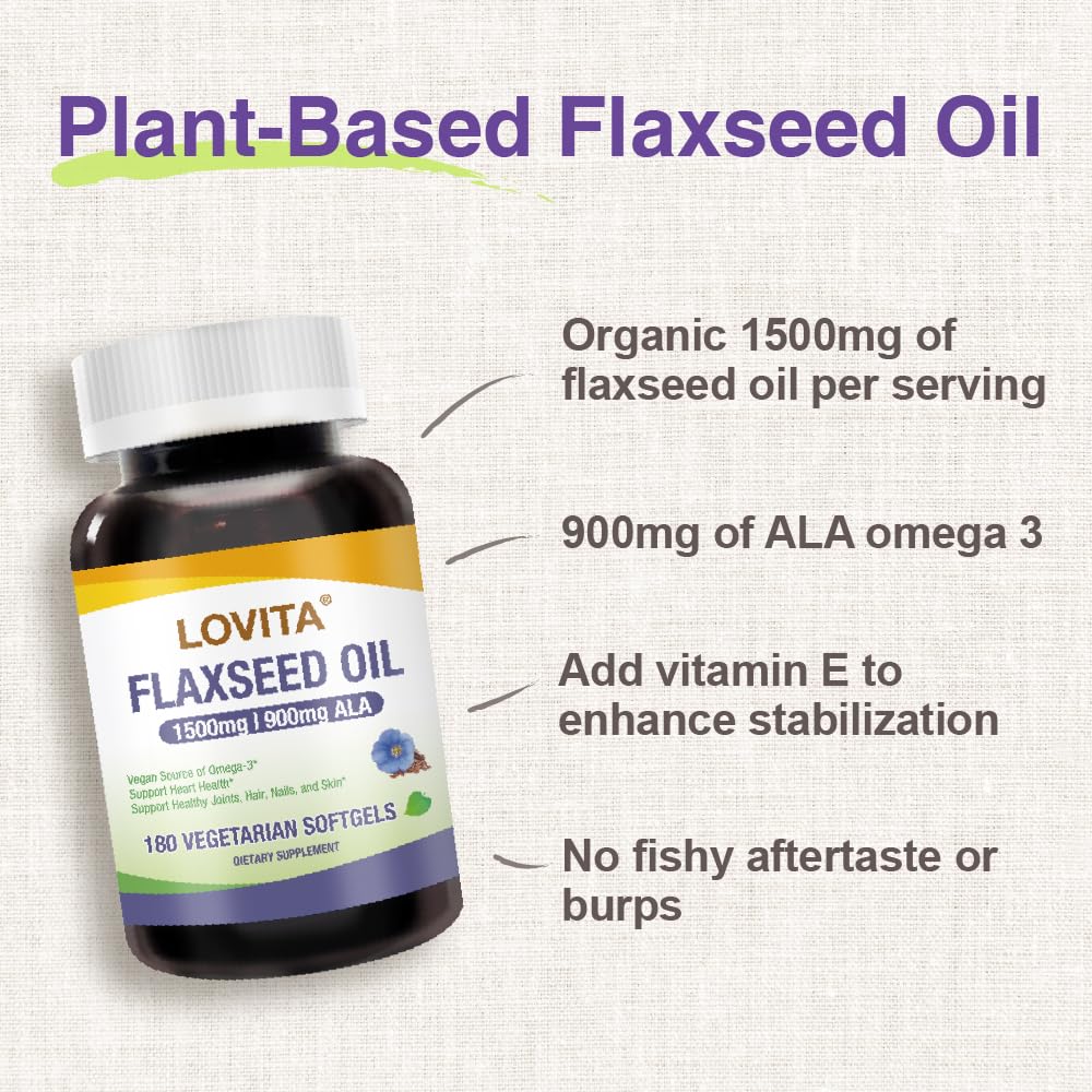 LOVITA flaxseed oil bottle pour demonstrates convenient kitchen add-to-meal use.