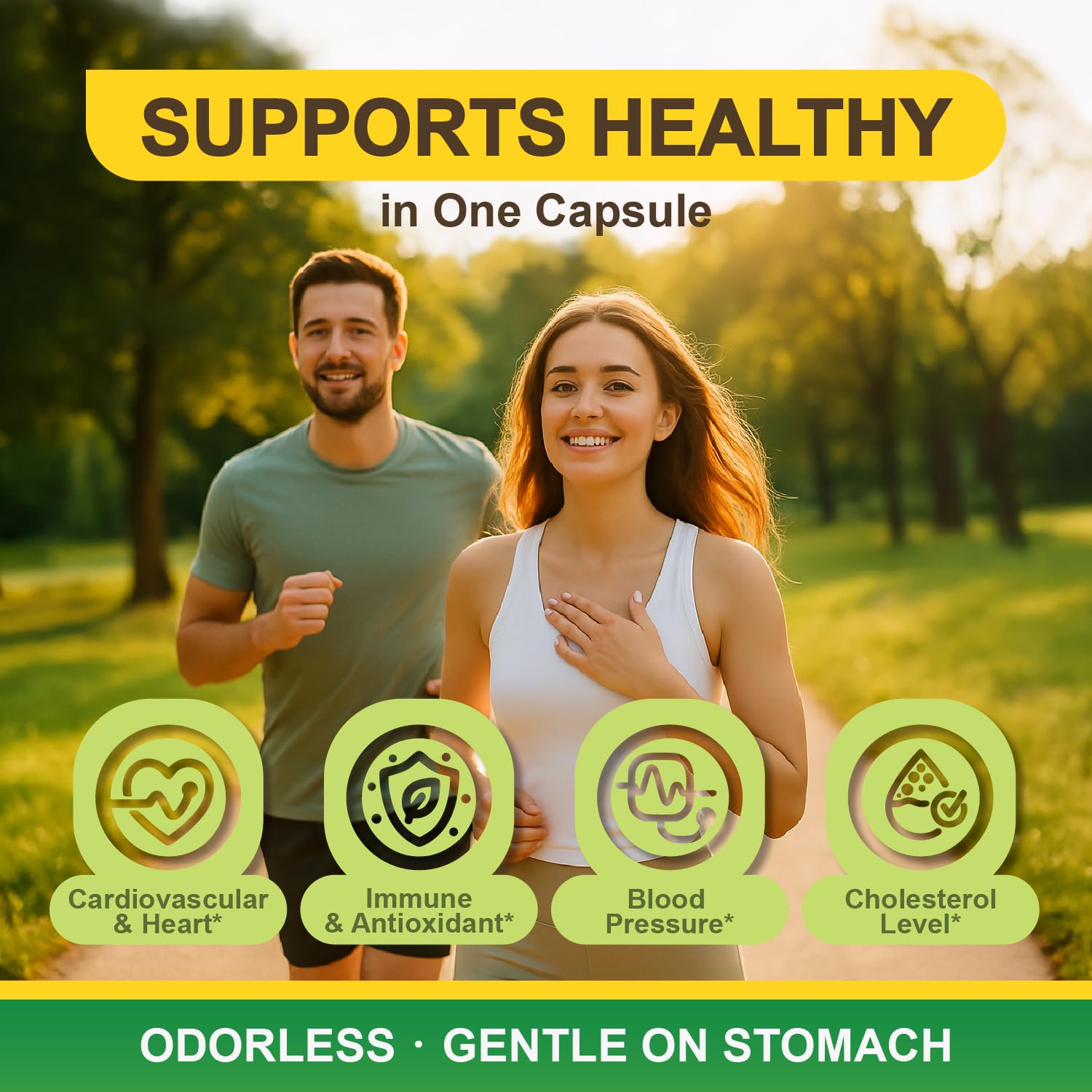 LOVITA Garlic Capsules ingredient panel shows vegan, non-GMO formula