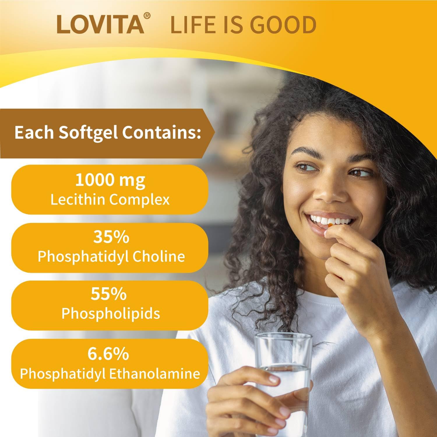 Graphic highlights 35% phosphatidylcholine in Lovita Lecithin