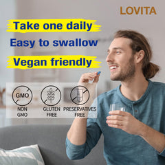 Man taking Lovita B Complex as part of daily wellness routine.