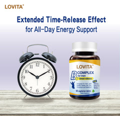 Illustration of 8-hour time-release concept for steady nutrient delivery by Lovita.