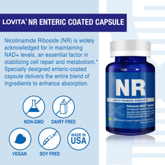LOVITA NAD+ enteric coating demonstrates stomach-friendly delivery.