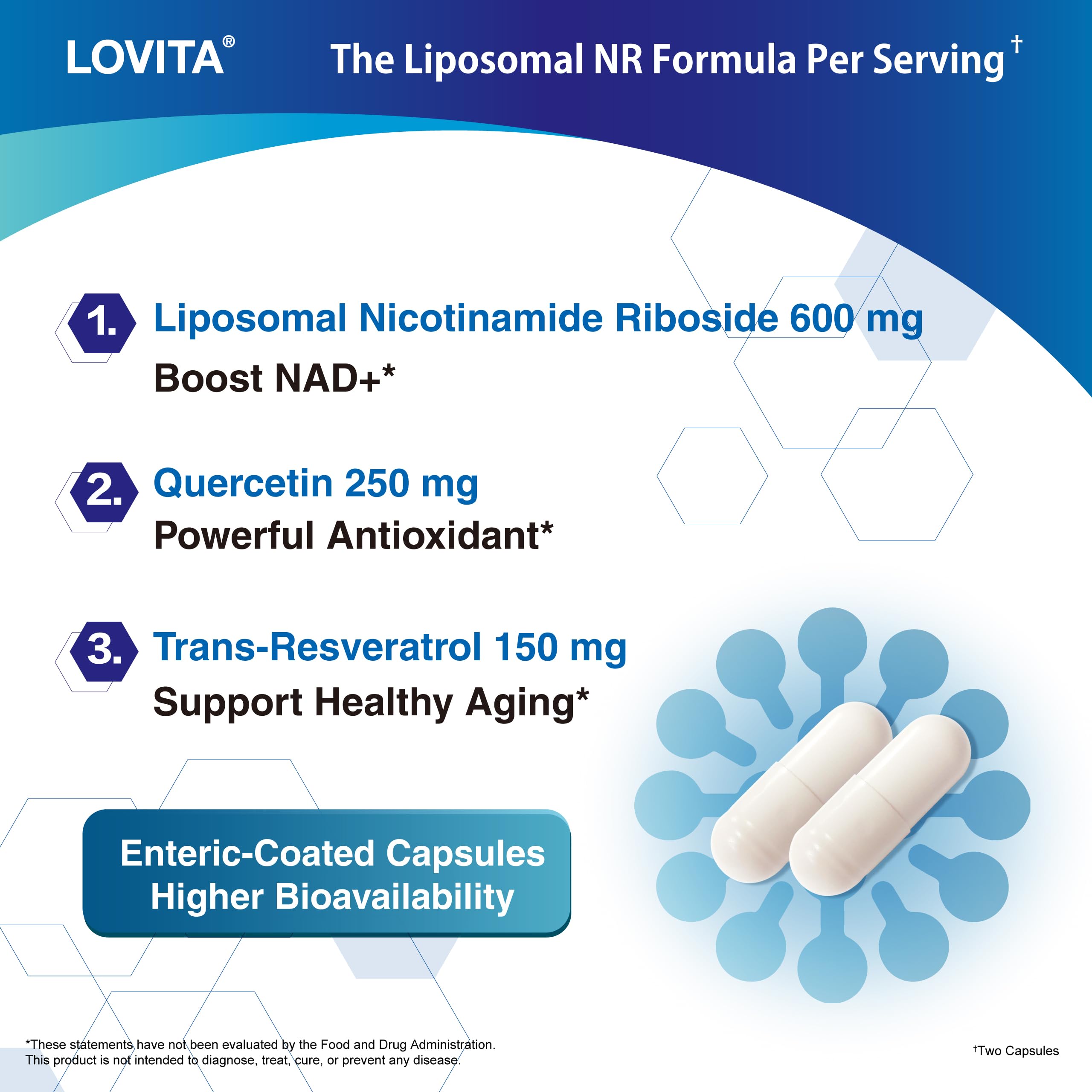 Lovita quercetin-trans-resveratrol blend close-up, supporting cellular balance.