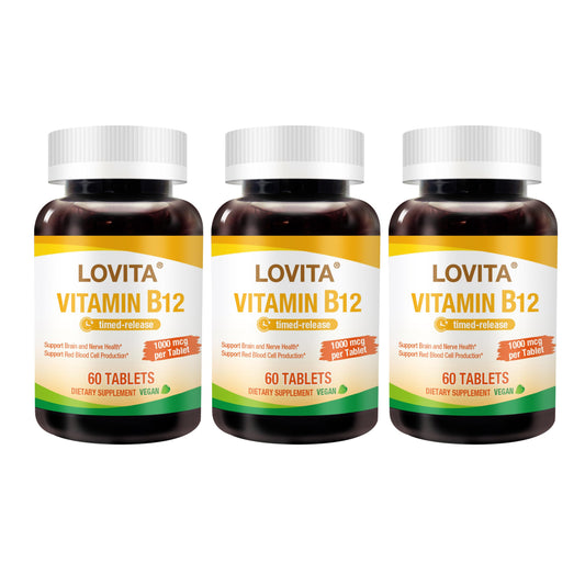 Lovita sustained-release B12 tablet delivering long-lasting energy support.