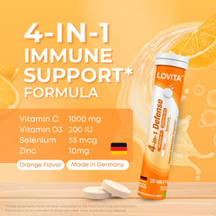 Lovita orange-flavored effervescent tablet dissolving in water.