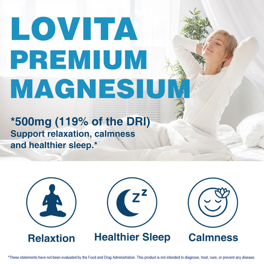 Lovita Triple Magnesium label with vegan, gluten-free assurances and ingredients.