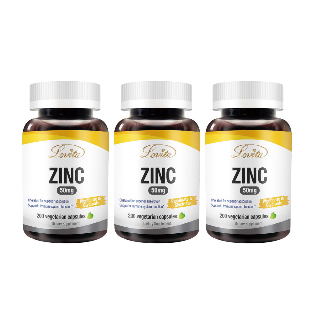 LOVITA Zinc 50mg bottle pour for a high-potency daily supplement.