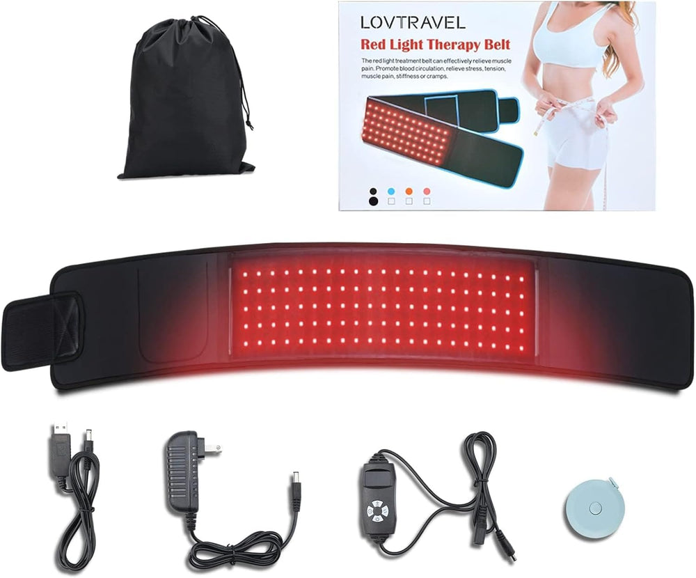 LOVTRAVEL LED belt front view showing long wrap for targeted torso coverage