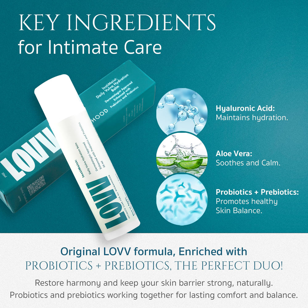 LOVV Instimoist Vulva argan oil icon signals barrier protection.