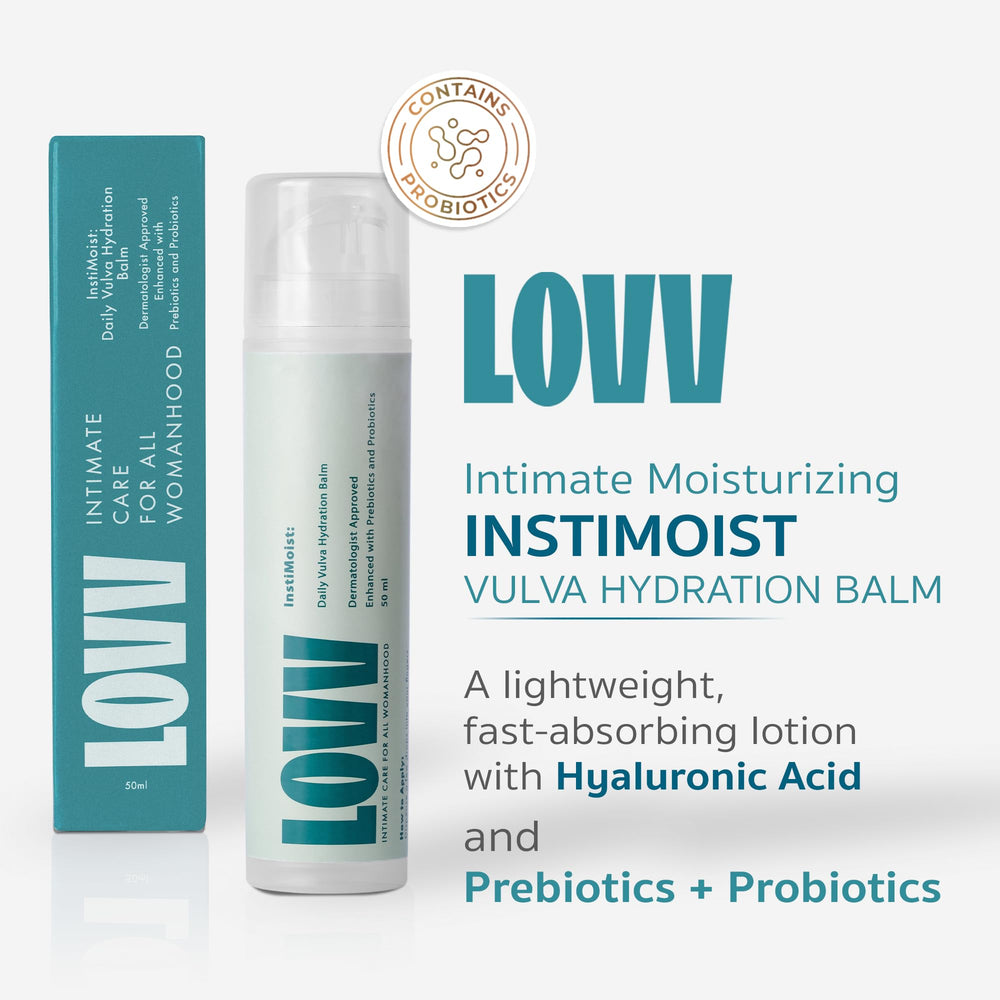 LOVV Instimoist Vulva texture close-up shows silky, non-greasy finish.