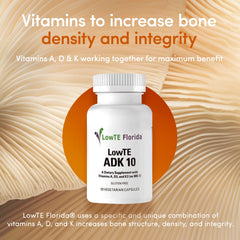 LowTE Florida ADK packaging close-up communicates high-potency vitamins A, D, K for wellness