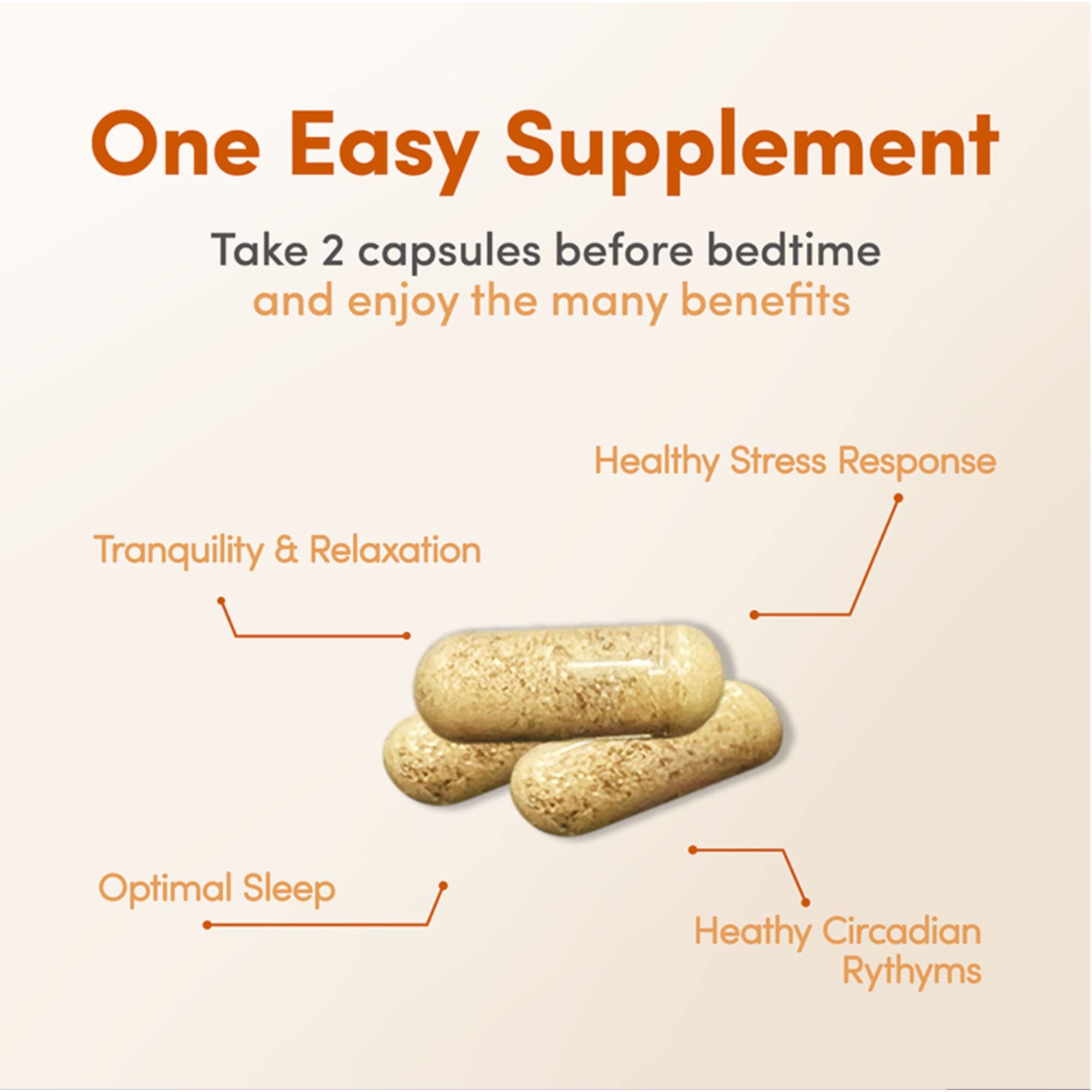 Close-up of Sleep Deep capsules highlighting melatonin and botanicals for night-time relaxation.
