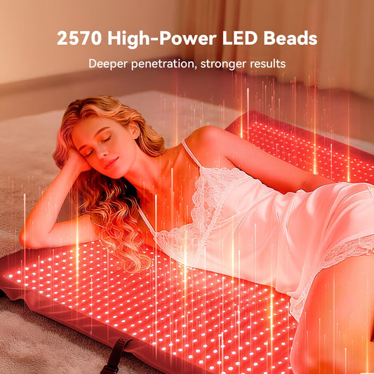 LPKP dual-wavelength red light mat showing 660nm and 850nm spectrum.
