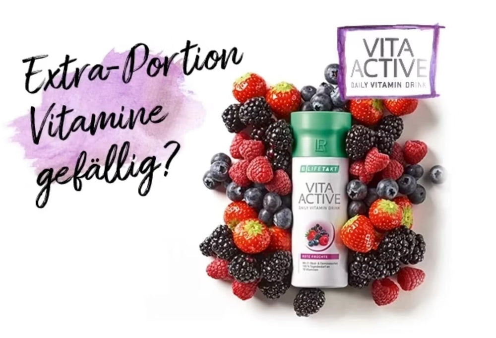 LR Health & Beauty Vita Active Red Fruit Drink glass ready to enjoy with a balanced meal.