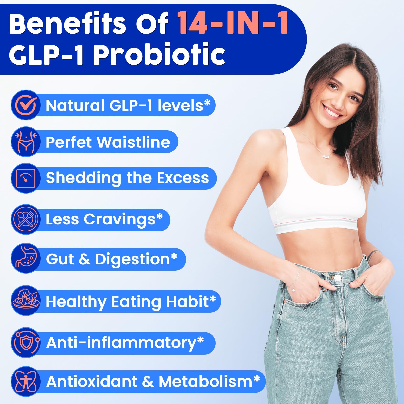 Lriftey GLP-1 bottle label emphasizes vegan and gluten-free features.