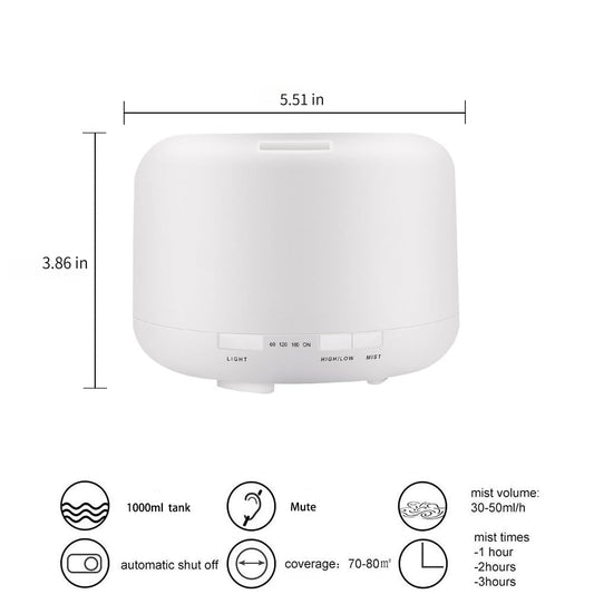 LSLCQW diffuser remote control enables hands-free mist and light adjustments from anywhere.